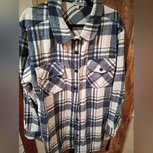 JODIFL Navy and Cream Plaid Women's Shirt/Shacket